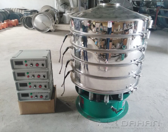 Which vibrating equipment is used for nickel powder screening?
